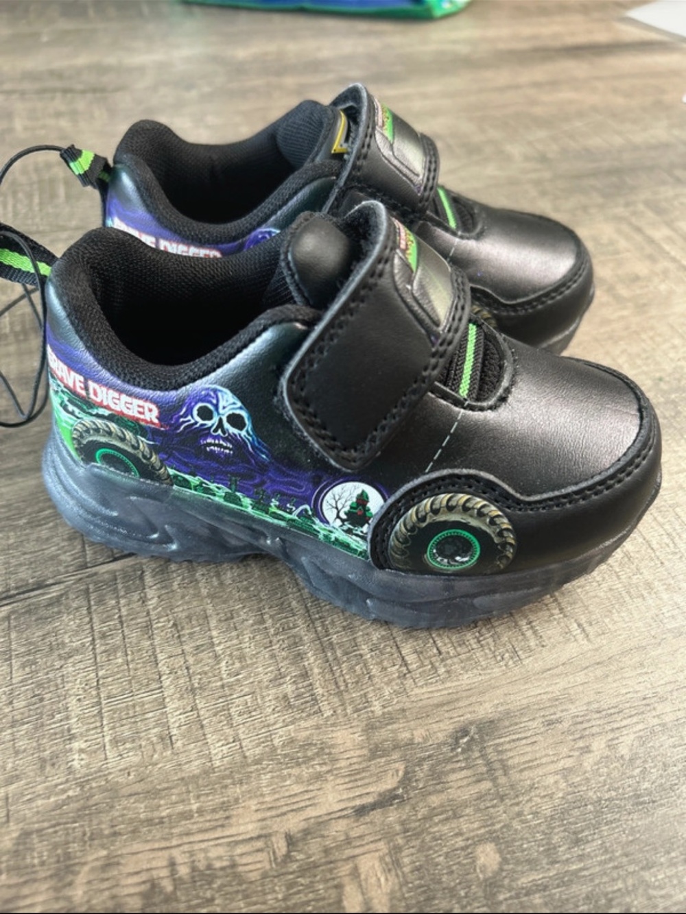 Kids Black & Green Light-Up Monster Jam Sneakers